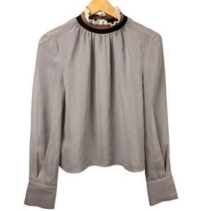 Kazo Ruffle High Neck Mock Ruffle Sheer Crop Long Sleeve Blouse Top Small Dainty